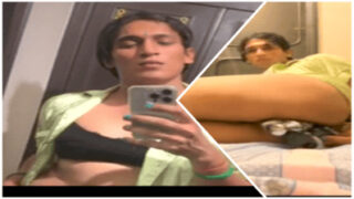 Ek cross-dressing twink apne hole ko bade se toy se chod raha hai.