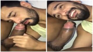 Ek daadhi wala hunk, ek juicy black South Indian lund chus raha hai.