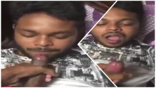 Ek twink bed mein bada black dick chus raha hai, lick kar raha hai aur swallow kar raha hai.